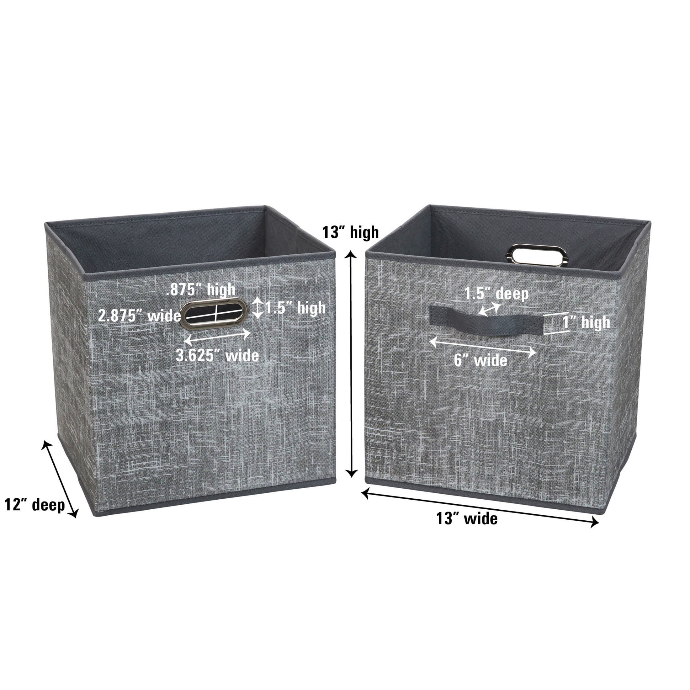 Household Essentials Fabric Storage Bins 2 Piece Set, Strong Poly-Woven Fabric, Sturdy Chipboard Sides, Grommet Front Handle, Stackable and Foldable, Classic Design, Gray Mix