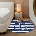 thumbnail image 3 of Round Area Rug 5 Ft, Navy Blue Anchor Nautical Non Slip Area Rugs for Living Room, Navy Blue Striped Farmhouse Washable Low Pile Circle Throw Carpet for Indoor Dining Room Bedroom Nursery Decor, 3 of 9