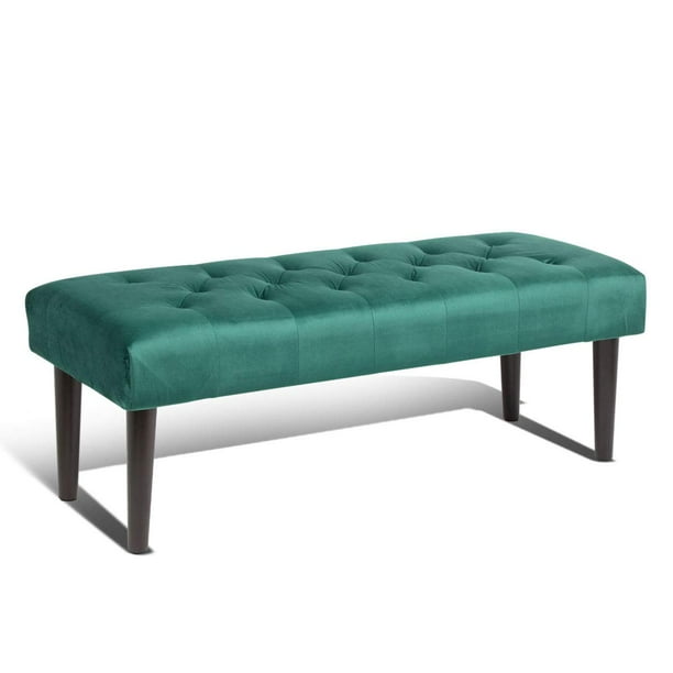 Magshion MidCentury Microfiber Button Tufted Ottoman Bench Seat Footstool Bench Green with Wood