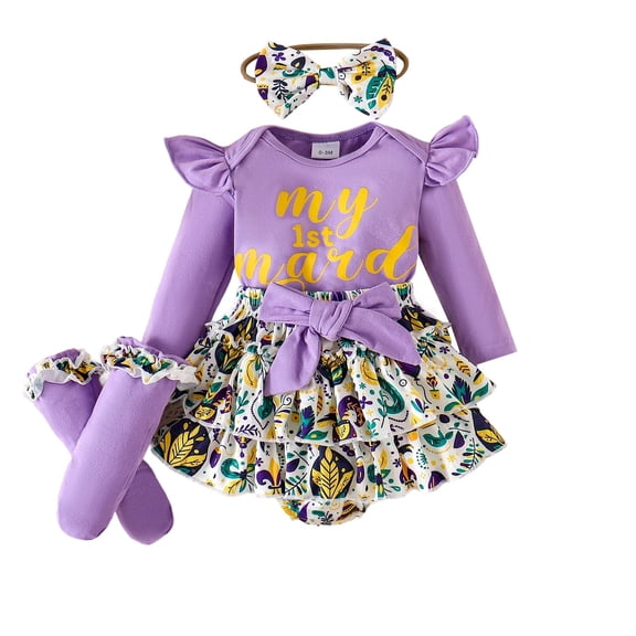 XIYON Girls Clothing Set Carnival Outfit Long Sleeve Bodysuit With Shorts And Socks Toddler 2 Piece For Festive Parties Comfort Wear 9-12 Months