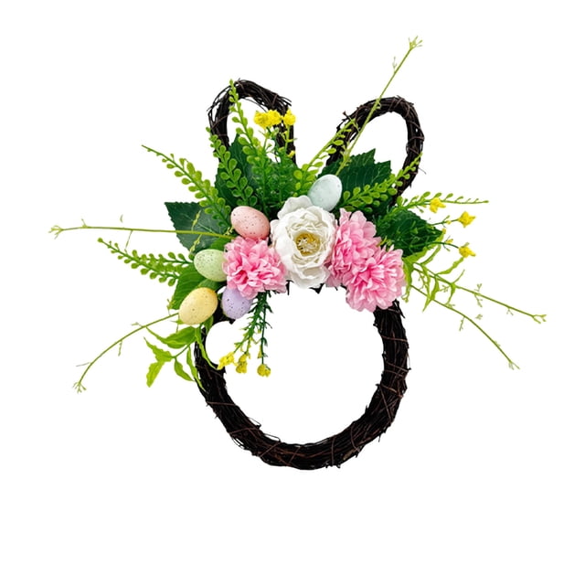Mlkoz Easter Decor, Easter Bunny Shaped Wreath Suitable For Front Door Hanging Window Display Or General Easter/spring Decoration Features String Egg Bow And Bunny Ear, Easter Decor