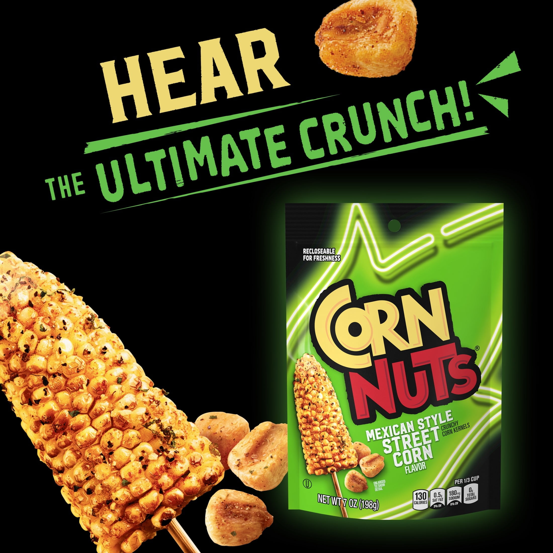 (2 pack) CORN NUTS Mexican Style Street Corn Kernels Flavored Nuts Snack, Shelf Stable, 7 oz Resealable Plastic Bag