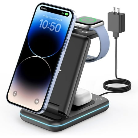 Foldable 3-in-1 Wireless Charging Station for iPhone, Apple Watch and AirPods