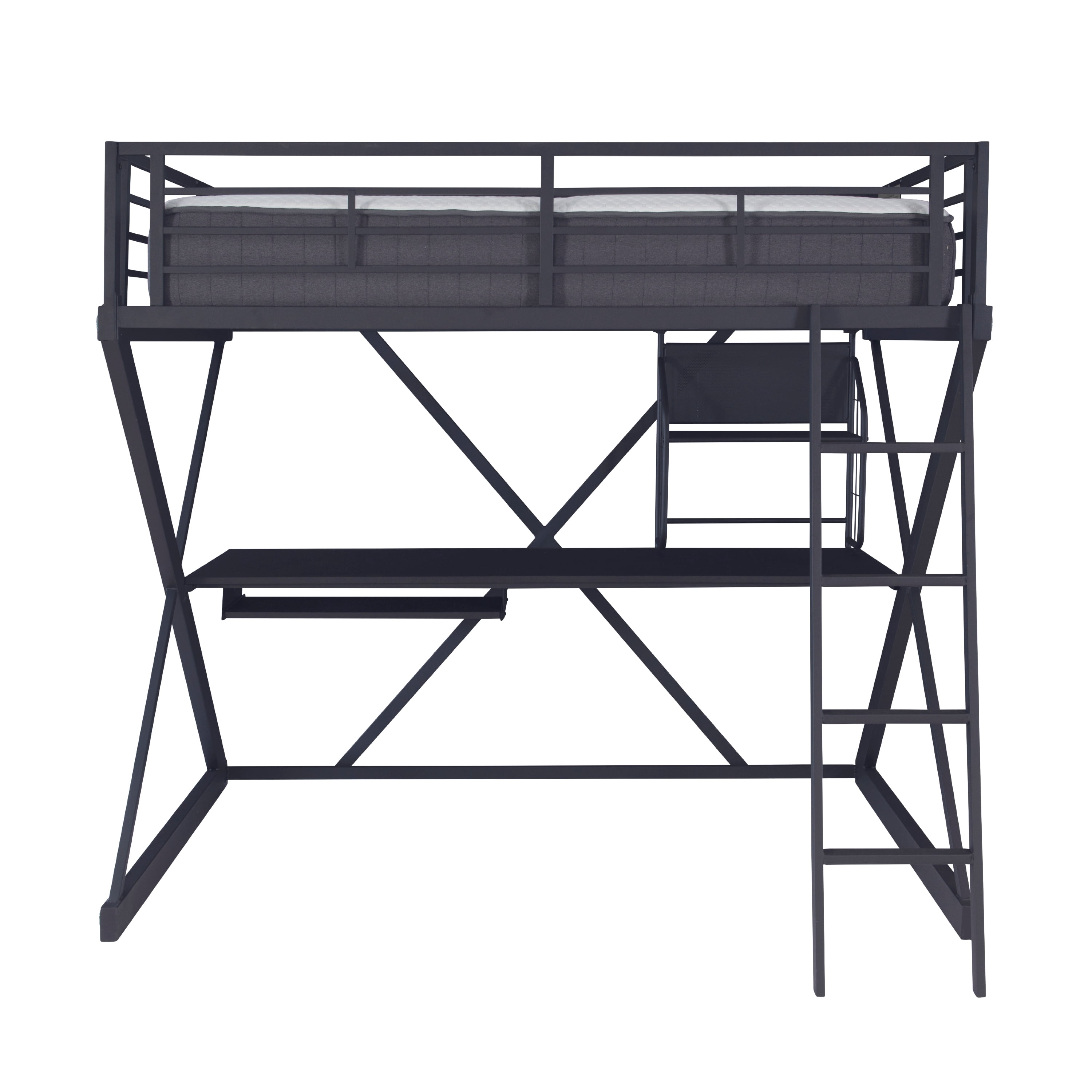Powell Pierce Sleep, Study, and Store Full Loft Bed with Built-In Ladder, Textured Black