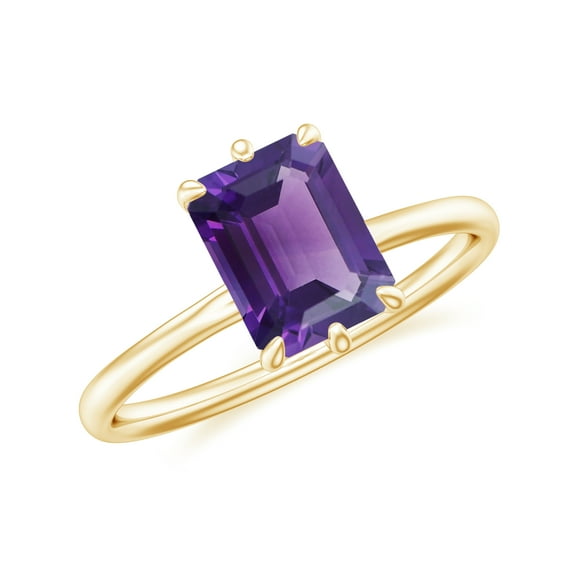 1.30 CT Emerald Cut 6-Prong Set Solitaire Amethyst Engagement Ring in Sterling Silver/ Yellow Gold Plated Promise Wedding Band Ring February Birthstone Jewelry, Ring Size 5