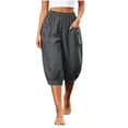 thumbnail image 4 of Lenpel Womens Capri Pants Fashion Casual High Waist Cropped Harem Pants with Pockets Lightweight Comfy Capris Slacks, 4 of 7