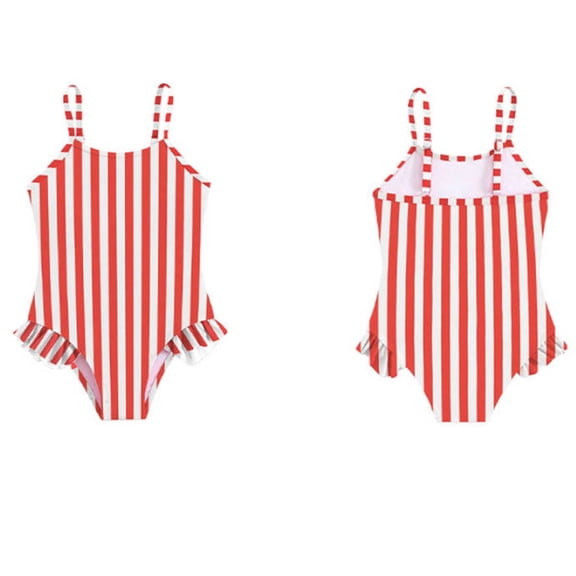 LIIPEE Baby Girls One-Piece Swimsuits Kids Casual Summer Cute Stripes Print Spaghetti Straps Ruffle Triangle Swimwear Fashion Comfortable Beachwear,18-24 Months