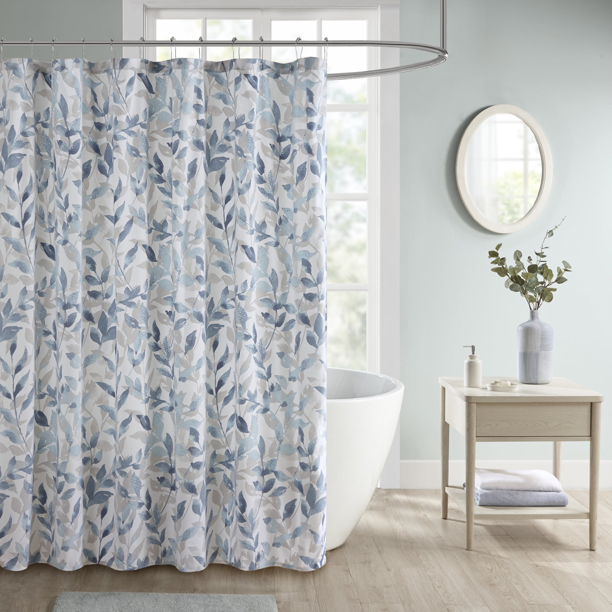 Home Essence Blue Botanical Microfiber Shower Curtain, 72" x 72