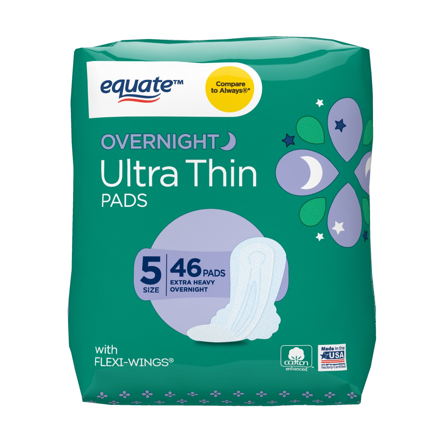 Equate Ultra Thin Pads with Wings, Extra Heavy Overnight, Unscented, 46 ct