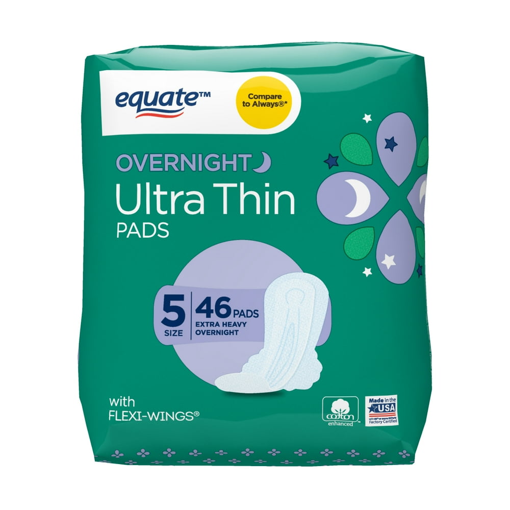 Equate Ultra Thin Overnight Pads with FlexiWings Size 5, 46 Ct