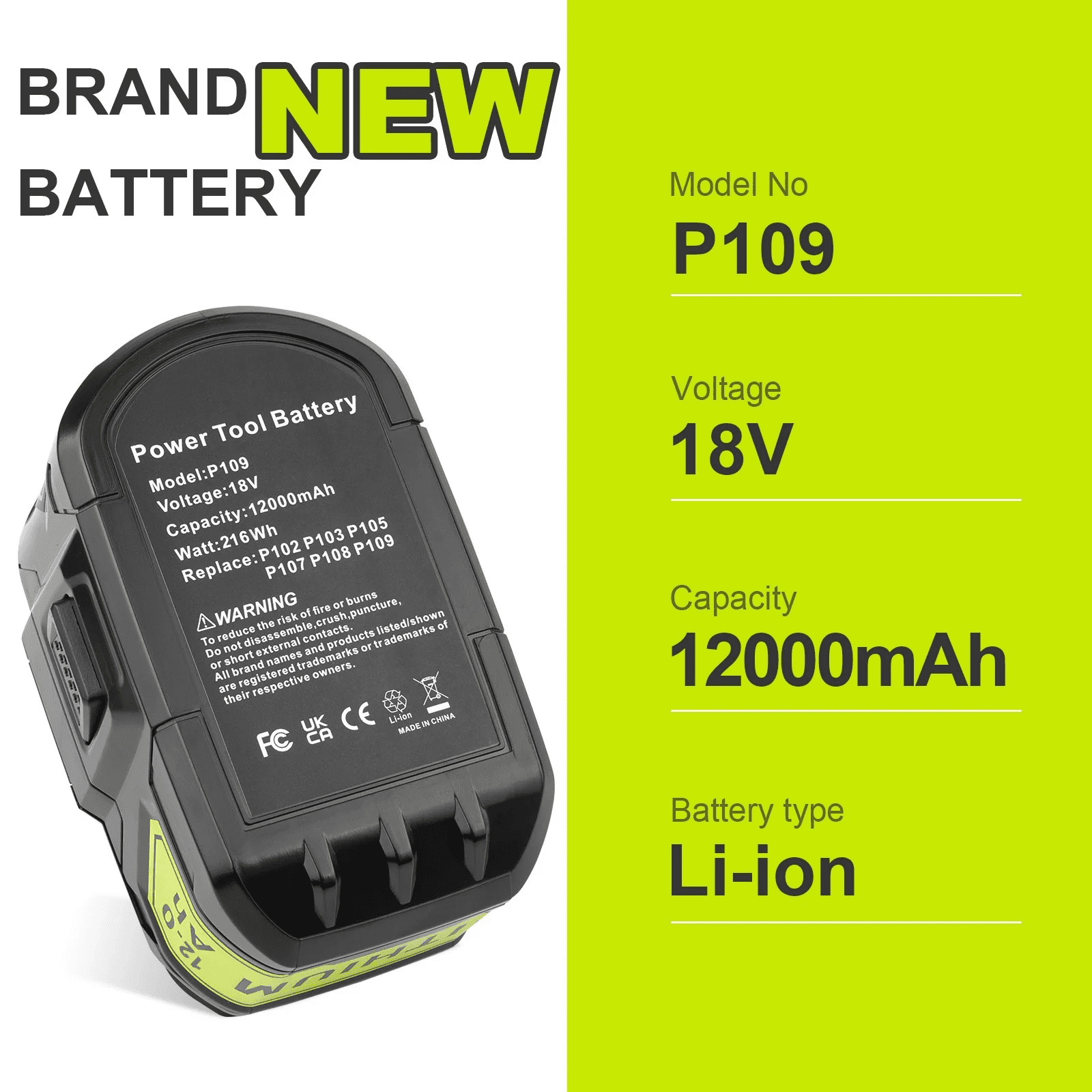 2Packs 12.0 Ah Battery Replacement for Ryobi 18V ONE+ Battery One Plus P102 P103 P104 P105 P107 P108 P109 P190 P122 18V Lithium Batteries Replacement with P117 Battery Charger for Ryobi