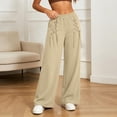 thumbnail image 5 of BXJX Womens Straight-leg Sweatpants, Casual Sports Drawstring Decor Elastic Waist Pants with Pockets Beige Size S-2XL, 5 of 7