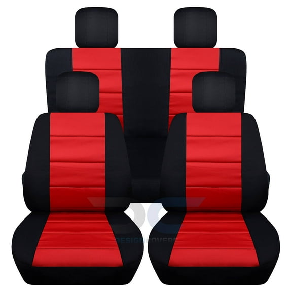 Designcovers Compatible with 2007-2010 Jeep Wrangler JK 2-Door Seat Covers: Black and Red - Full Set: Front & Rear Solid Bench