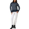 thumbnail image 2 of INSPIRE CHIC Womwn's Ribbed Knit Pullover Tops Long Sleeve Fall Winter Crewneck Striped Sweater M Navy Blue, 2 of 6