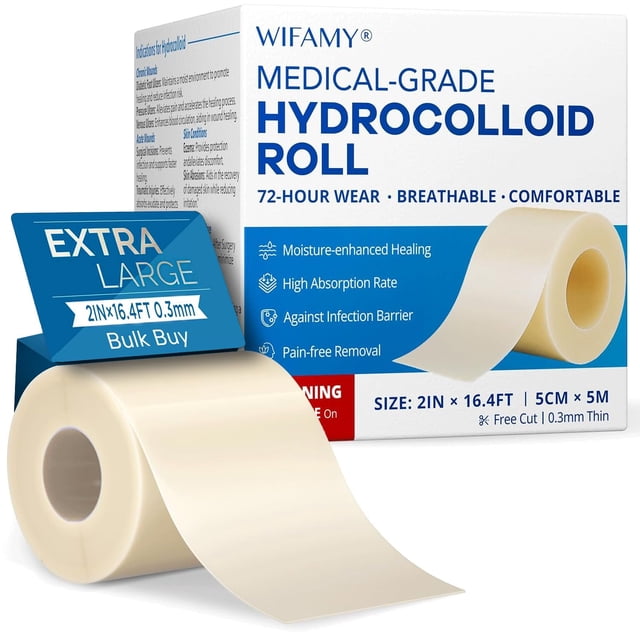 Rollos de Apósito Hidrocoloide WIFAMY Extra Grandes 5 cm x 5 m