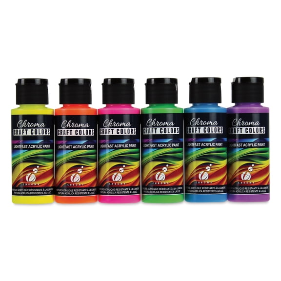 Chroma Craft Colors Acrylic Paints - Neon Colors, Set of 6, 2 oz