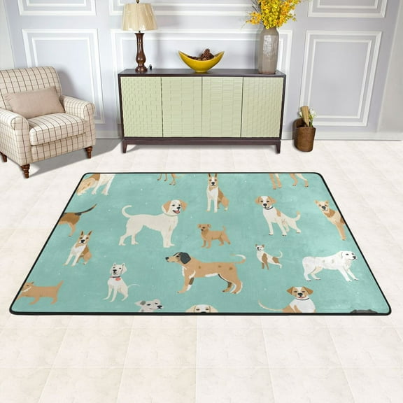 Dogs Area Rug Washable 72 x 48 Floor Carpet Mat Non Slip for Bedroom Living Room Kids Room Home Decor