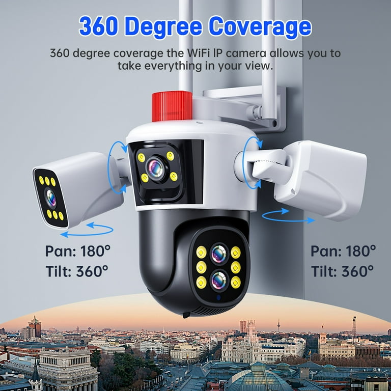 Caméra Surveillance 360° 10X Zoom Optique - 4 Caméras WiFi 1080P