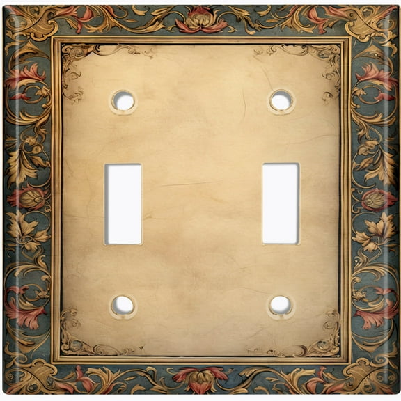 Metal Light Switch Wall Plate Outlet Cover (Printed Image of Rustic Floral Frame - Double Toggle)