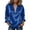 Blue, variant on Women's Shiny Satin Collar V Neck Blouse, Cuffed Long Sleeve Dressy Top for Office Evening Daily Wear