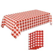 4 Pack, Picnic Tablecloth, Red and White Checkered Tablecloth, Plastic Tablecloth, Disposable Party Tablecloth, Plaid Tablecloth