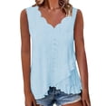 thumbnail image 2 of Endives Women's Tanks Camisole Top Summer Casual Hollow Out Solid Color Scallop Edge V Neck Tank Top Light Blue, 2 of 4
