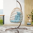 thumbnail image 4 of Outdoor Wicker Egg Chair with Stand Blue Hanging Swing Chair 350lbs for Living Room Bedroom, 4 of 11