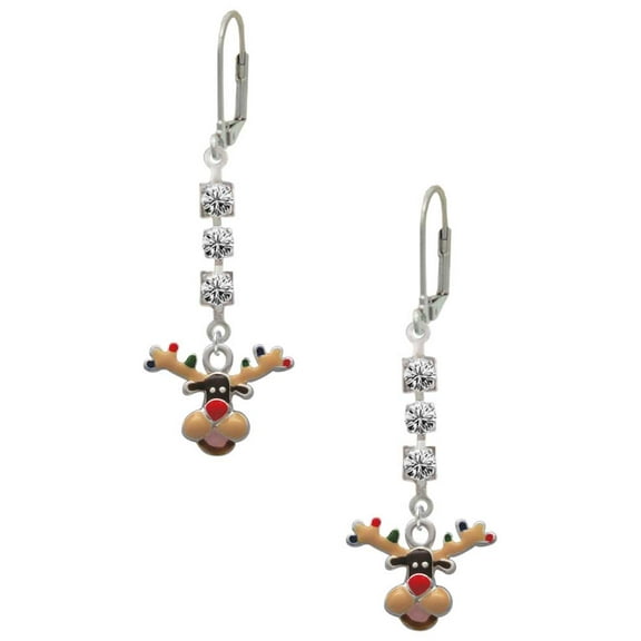 Silvertone Reindeer with Christmas Lights Crystal Madison Leverback Earrings