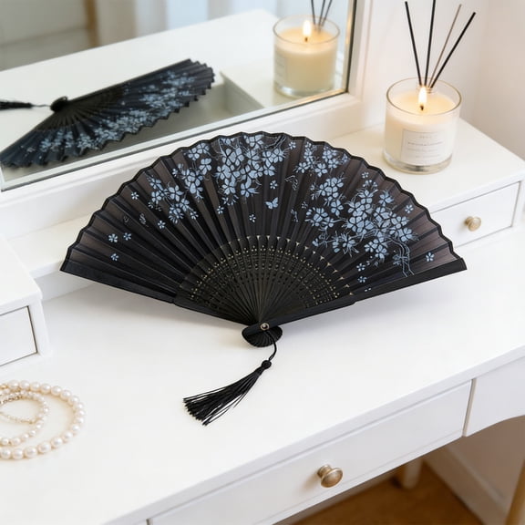 Wooden Shank Vintage Dance Fan with Tassel Elegent Female Hand Fans Craft Gift,Chinese style hand fan Folding Fan Crafts Gifts Home Decoration, Photo Prop for Dance,Party Props Decoration
