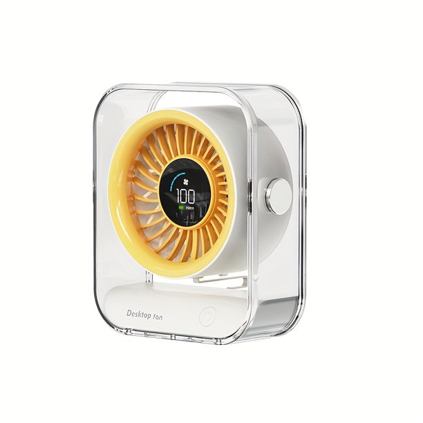Ventilador de escritorio transparente con pantalla digital, elegante ventilador USB, con pantalla digital y 100 configuraciones de velocidad para un flujo de aire turbo de alta velocidad,