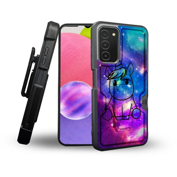 ANJ  Rugged Shockproof Holster Case Card Slot Kickstand   Tempered Glass Cover for Samsung Galaxy A03s - Dream Galaxy Unicorn