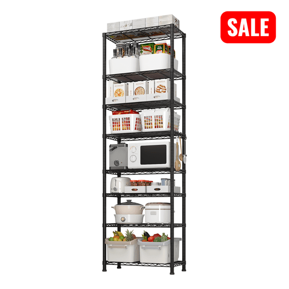 Tcbosik 8 Tier Adjustable Storage Shelves, Heavy Duty Metal Rack Organizer, 78.7"H Wire Shelving Unit for Home Office, Pantry Room, Basement, Black