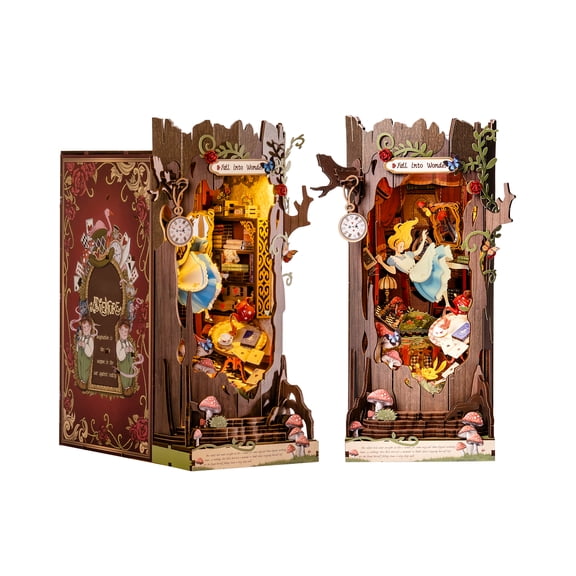 Robotime Fall into Wonder DIY Book Nook Kit, Wooden 3D Puzzle Bookends Craft Kit for Bookshelf Decor, Tiny House Building Set Gifts for Adults Teens