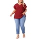 thumbnail image 2 of Blusas de verano casuales de talla grande para mujer Agnes Orinda, con textura, cuello en V con muesca y mangas con volantes, 3X, rojas, 2 of 6