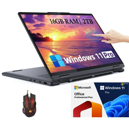 Lenovo Yoga 7 2-in-1 16" 2K Touchscreen Laptop - AMD Ryzen 7 8840HS, Windows 11 Pro& Microsoft Office Lifetime License, Fingerprint, Backlit Keyboard (16GB LPDDR5X RAM | 2TB SSD)