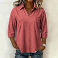 thumbnail image 4 of cocolona Womens Solid Color Collared Blouses 3/4 Sleeve Casual Shirts Summer Vacation Beach Tops, 4 of 7