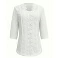 thumbnail image 4 of Gfyviroh Trendy Women's Tops Lace Square Neck Casual Tops Short Sleeve 3/4 Sleeve T-shirts Hollowed-out Pullover, 4 of 5