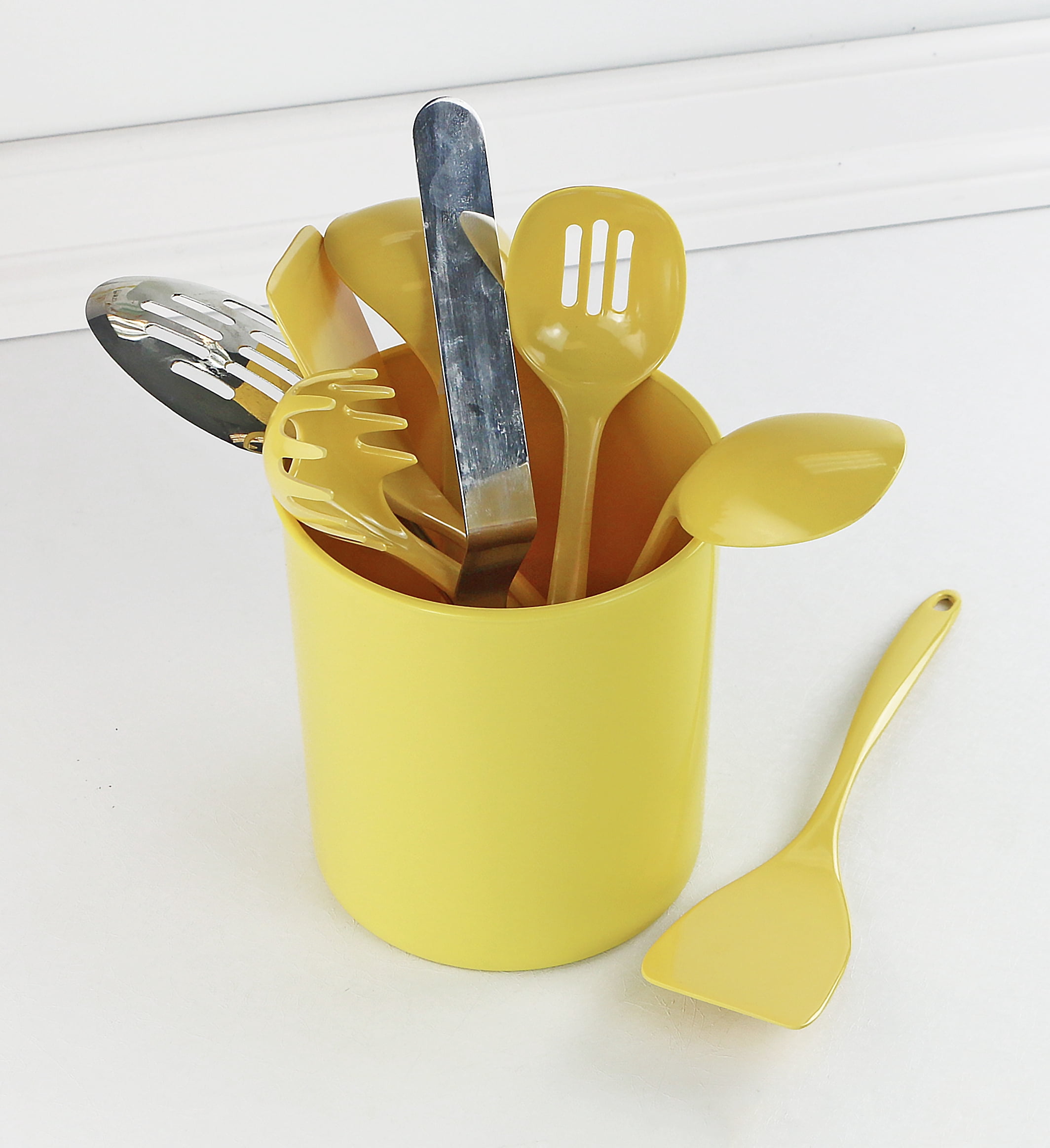 Durable Plastic Countertop Extra Large Utensil Crock/Holder, Lemon