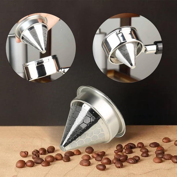 Portafiltro cónico de 58 mm, filtro de doble capa, filtro de café de acero inoxidable reutilizable y fácil de limpiar para cafeterías y cocinas.