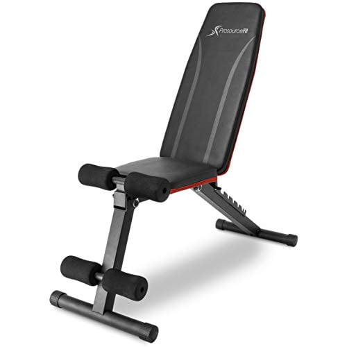ProsourceFit Foldable & Adjustable Multi - Purpose Weight Bench for Home and Gym Full - Body Strength Training Workouts, Fitness Exercises and Weight Training, Black/red