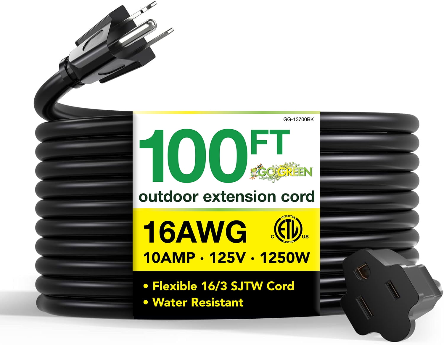 GoGreen Power (GG-13750BK) 16/3 50' SJTW Outdoor Extension Cord