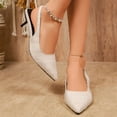 thumbnail image 2 of Rokment Womens Stiletto High Heels Dressy Shoes for Ladies Bridal Wedding Stylish Plaid Pointed Toe Kitten Heeled Slingback Dress Sandals Spring Summer Beige Size 6, 2 of 8