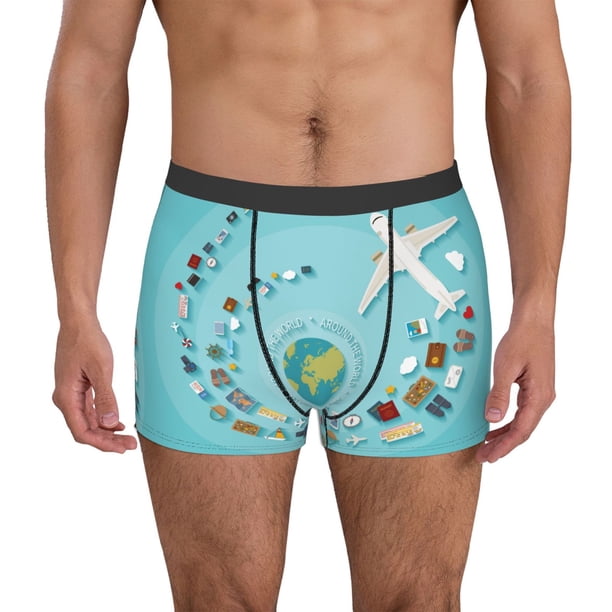 Balery Travelling on Airplane Calzoncillos bóxer para hombre, ropa interior de algodón suave y transpirable con cinturilla de nailon-Medium