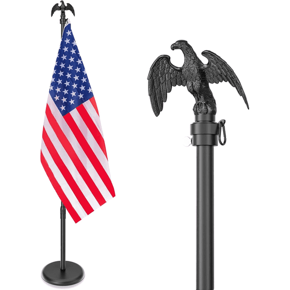 8 FT Indoor Flag Pole and Stand,Heavy Duty Indoor Flag Pole Kit with Weighted & Thickened Base, Eagle Topper,3x5 FT American Flag,Adjustable Presidential Indoor Flagpole for Office School City Hall