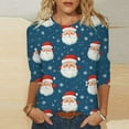 thumbnail image 2 of Fiaer Women T Shirts 3/4 Sleeve Christmas Plus Size Tshirts Crew Neck Snowflakes Santa Snowman Tree Funny Graphic Trendy Xmas Tops Dark Blue XL, 2 of 5