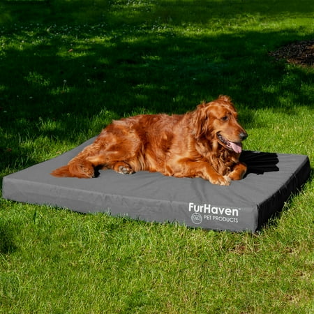 UPC: 0842229120721 | FurHaven Pet Products Oxford Indoor/Outdoor Deluxe Cooling Gel Top Pet Bed for Dogs & Cats – Stone Gray Jumbo