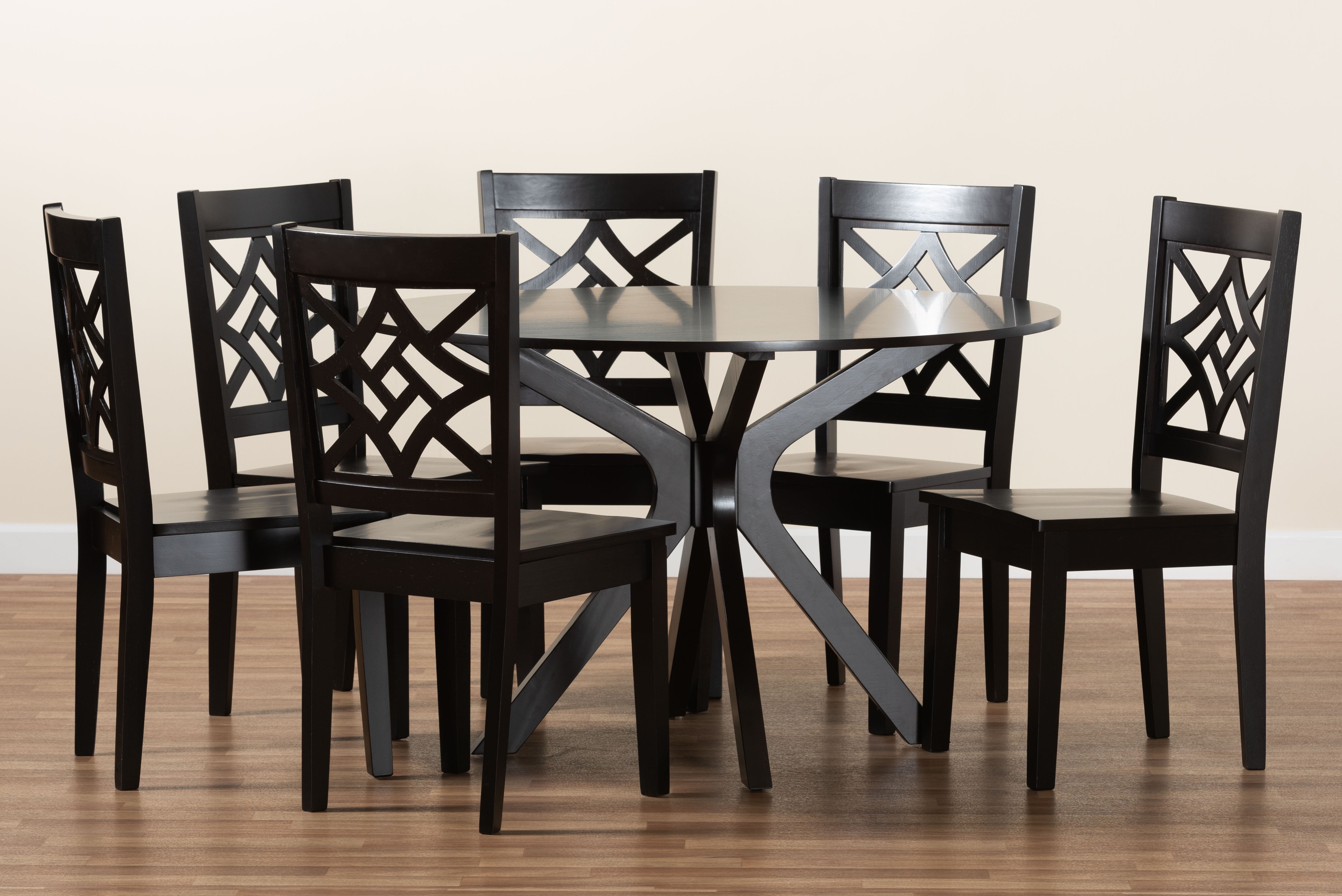 Baxton Studio Miela Modern and Contemporary Dark Brown Finished Wood 7-Piece Dining Set