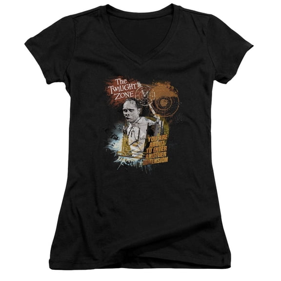 Twilight Zone Enter At Own Risk Junior Women's V-Neck T-Shirt Black