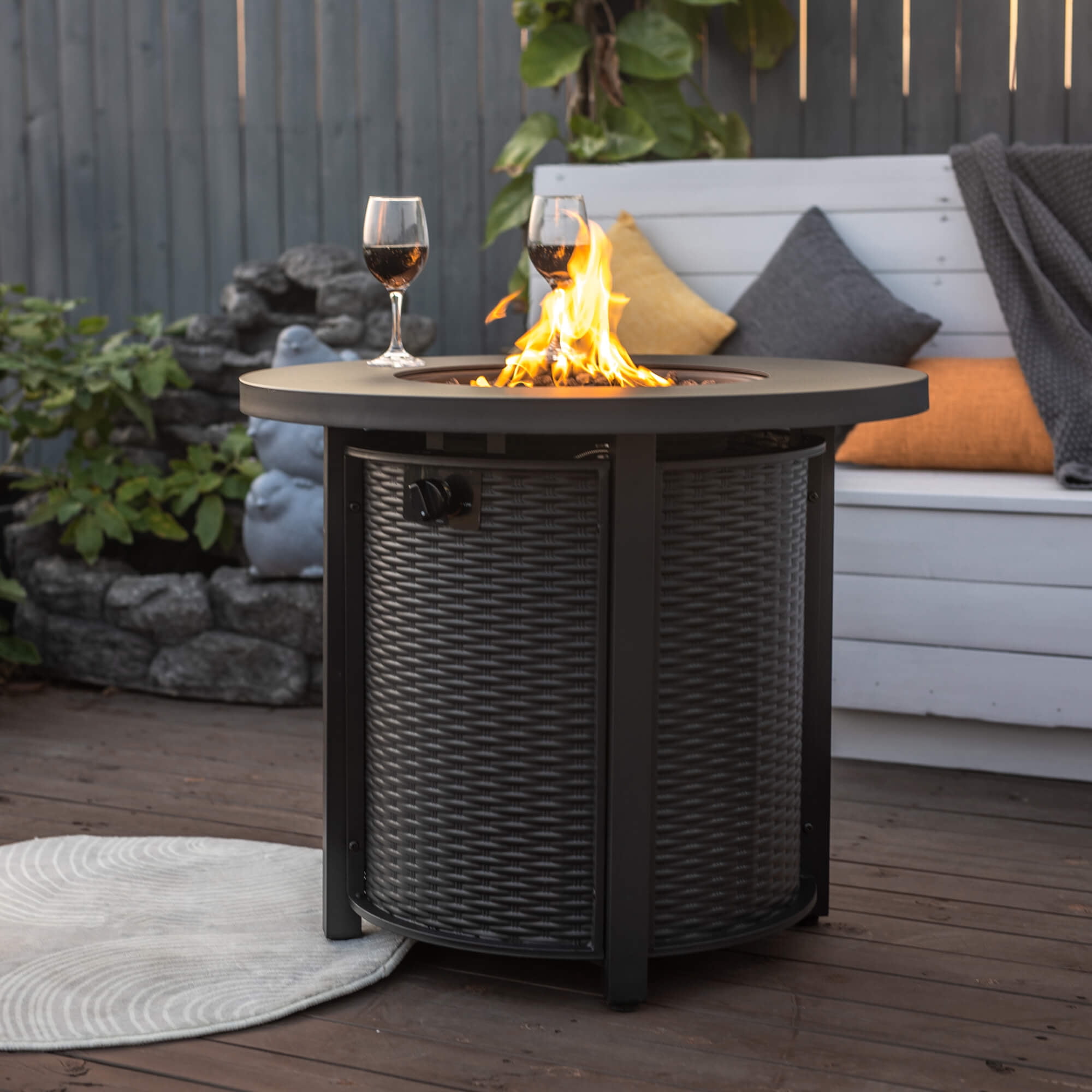 AJ Enjoy 30" Round 50,000 BTU Propane Gas Fire Pit Table with Lid, Black