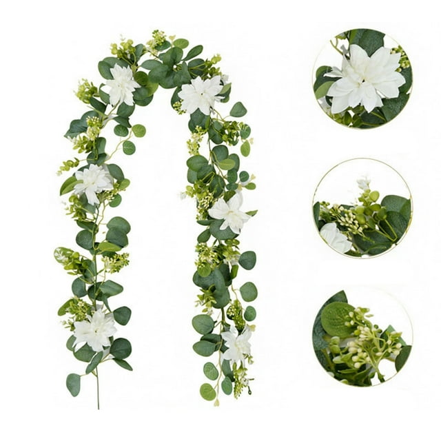 Faux Eucalyptus Rattan Garland 70.9 Inch, Bendable Artificial Flower Vine for Home Wall Decoration, Wedding Arch Decorations, 1 Rattan Cane